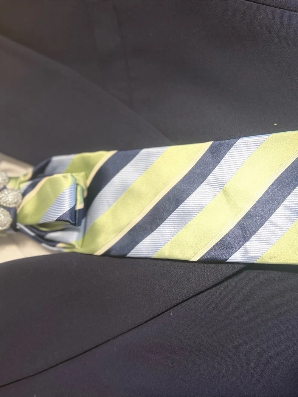 Nautica Green Blue Striped Silk Tie Scarf